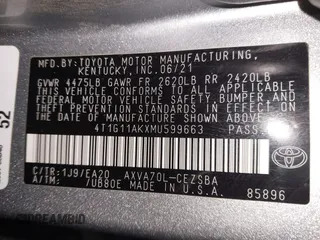 2021 Toyota Camry SE Nightshade with VIN 4T1G11AKXMU599663, listed as a IAAI auction lot 41902392 with 76,909 mi miles. Bid and sale history available at carsss.com. Image 9.