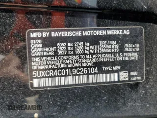 2020 BMW X5 sDrive40i with VIN 5UXCR4C01L9C26104, listed as a Copart auction lot 59191565 with 62,852 mi miles and Clean title. Bid and sale history available at DreamBid. Image 13.