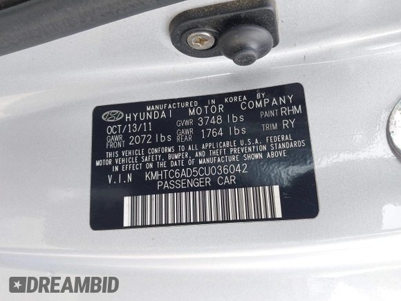 2012 Hyundai Veloster w/Gray Int с VIN KMHTC6AD5CU036042, выставлен на аукционе IAAI как лот 42423678 с пробегом 132 909 миль миль и . История ставок и продаж доступна на DreamBid. Изображение 9.