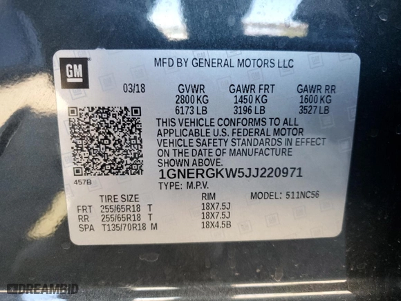 2018 Chevrolet Traverse LT Cloth with VIN 1GNERGKW5JJ220971, listed as a Copart auction lot 68837014 with 67,076 mi miles and Salvage Title. Bid and sale history available at carsss.com. Image 13.