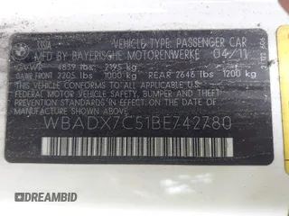 2011 BMW 3 Series 335i with VIN WBADX7C51BE742780, listed as a IAAI auction lot 41636961 with Not Provided miles and . Bid and sale history available at carsss.com. Image 9.