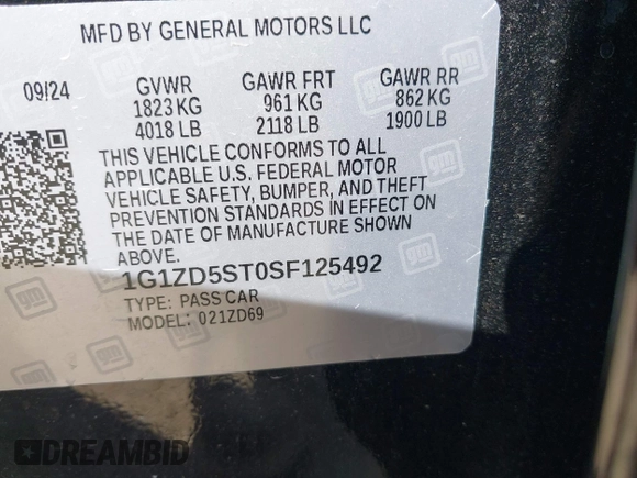 2025 Chevrolet Malibu LT with VIN 1G1ZD5ST0SF125492, listed as a IAAI auction lot 42057624 with 12,132 mi miles and . Bid and sale history available at DreamBid. Image 9.