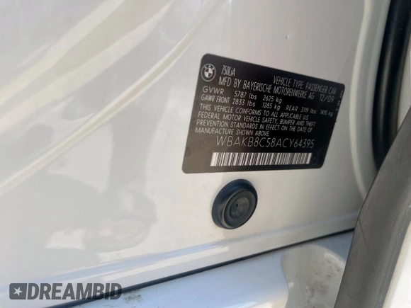 2010 BMW 7 Series 750Li with VIN WBAKB8C58ACY64395, listed as a Copart auction lot 63885205 with 137,375 mi miles and Salvage title. Bid and sale history available at DreamBid. Image 10.