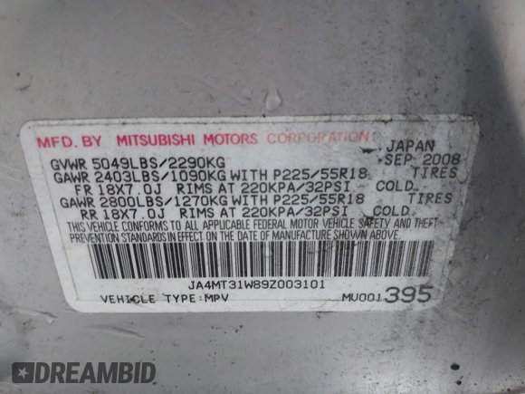 2009 Mitsubishi Outlander SE z VIN JA4MT31W89Z003101, wystawiony jako IAAI lot #41487678 z przebiegiem 90 226 mil mil oraz . Historia ofert i sprzedaży dostępna na DreamBid. Obrazek 9.