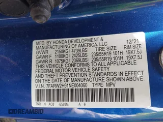 2022 Honda CR-V Touring z VIN 7FARW2H91NE004060, wystawiony jako IAAI lot #42167831 z przebiegiem Nie podano mil oraz . Historia ofert i sprzedaży dostępna na DreamBid. Obrazek 9.