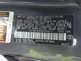 2011 Toyota Camry LE with VIN 4T1BF3EK0BU604271, listed as a IAAI auction lot 41707004 with 184,600 mi miles. Bid and sale history available at carsss.com. Image 9.