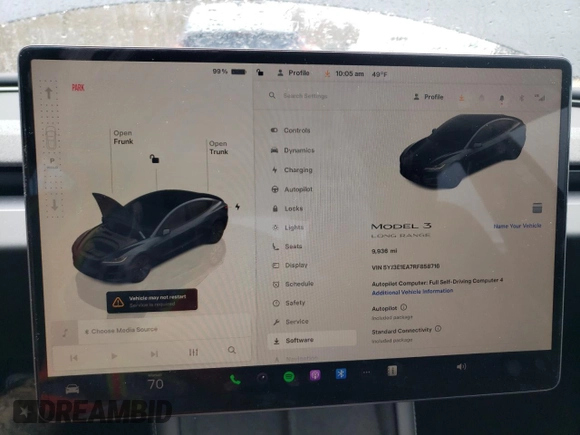 2024 Tesla Model 3 with VIN 5YJ3E1EA7RF858716, listed as a Copart auction lot 49809325 with 9,936 mi miles and Non Repairable. Bid and sale history available at DreamBid. Image 9.