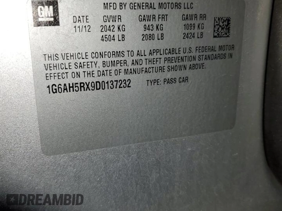 2013 Cadillac ATS Luxury with VIN 1G6AH5RX9D0137232, listed as a Copart auction lot 41594145 with 99,131 mi miles and Salvage Title. Bid and sale history available at DreamBid. Image 14.