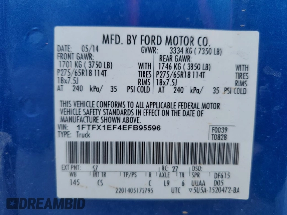 2014 Ford F-150 XL with VIN 1FTFX1EF4EFB95596, listed as a Copart auction lot 49229315 with 0 mi miles and Salvage Title. Bid and sale history available at carsss.com. Image 12.