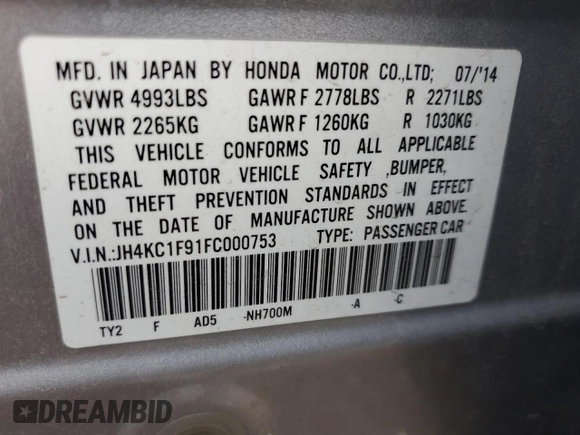 2015 Acura RLX Advance Pkg with VIN JH4KC1F91FC000753, listed as a Copart auction lot 73719724 with 219,761 mi miles and Salvage Title. Bid and sale history available at carsss.com. Image 14.
