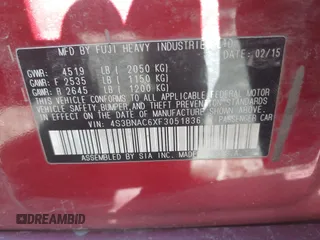 2015 Subaru Legacy Premium with VIN 4S3BNAC6XF3051836, listed as a IAAI auction lot 42146710 with 160,491 mi miles and . Bid and sale history available at DreamBid. Image 9.