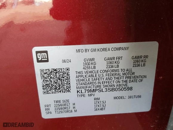 2025 Chevrolet TrailBlazer LT with VIN KL79MPSL3SB050598, listed as a Copart auction lot 87409494 with 6,232 mi miles and Salvage Title. Bid and sale history available at carsss.com. Image 13.