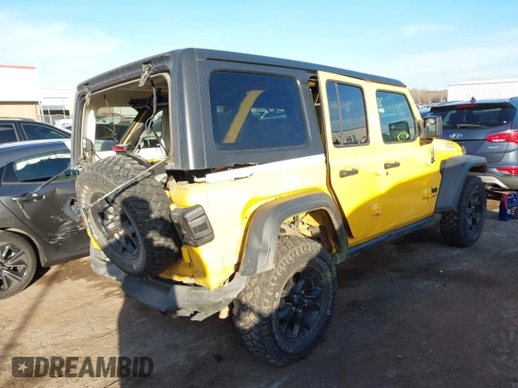 2021 Jeep Wrangler Unlimited Sport S z VIN 1C4HJXDN6MW597477, wystawiony jako IAAI lot #41089112 z przebiegiem 82 315 mil mil oraz . Historia ofert i sprzedaży dostępna na DreamBid. Obrazek 4.