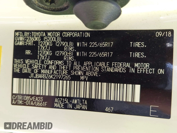 2019 Lexus NX 300 с VIN JTJBARBZ6K2197265, выставлен на аукционе IAAI как лот 42376217 с пробегом 64 093 миль миль и . История ставок и продаж доступна на DreamBid. Изображение 9.