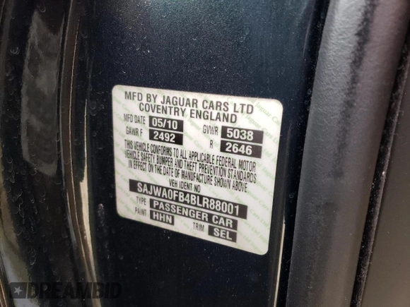 2011 Jaguar XF with VIN SAJWA0FB4BLR88001, listed as a Copart auction lot 89281175 with 127,051 mi miles and Salvage Title. Bid and sale history available at carsss.com. Image 12.