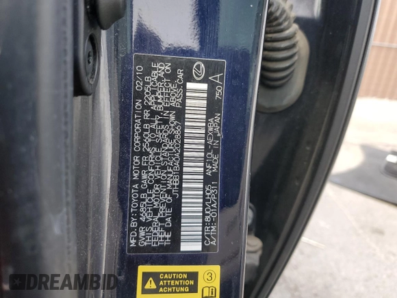 2010 Lexus HS 250h with VIN JTHBB1BA0A2028867, listed as a Copart auction lot 42637515 with 145,617 mi miles and Salvage Title. Bid and sale history available at DreamBid. Image 12.