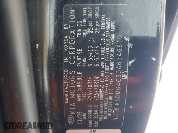 2010 Kia Sedona LX with VIN KNDMG4C30A6346610, listed as a Copart auction lot 86540934 with 194,832 mi miles and Salvage Title. Bid and sale history available at carsss.com. Image 14.