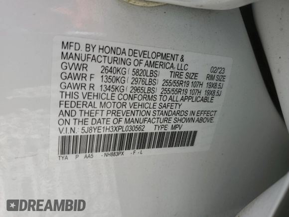 2023 Acura MDX with VIN 5J8YE1H3XPL030562, listed as a Copart auction lot 72036824 with 24,281 mi miles and Salvage Title. Bid and sale history available at carsss.com. Image 13.