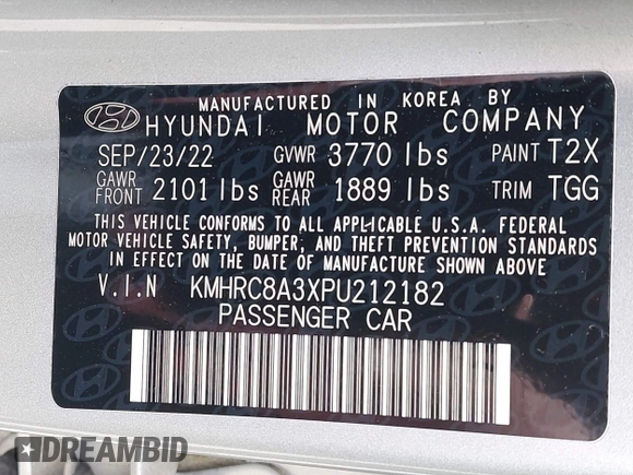 2023 Hyundai Venue Limited with VIN KMHRC8A3XPU212182, listed as a IAAI auction lot 42176717 with 62,584 mi miles and . Bid and sale history available at DreamBid. Image 9.