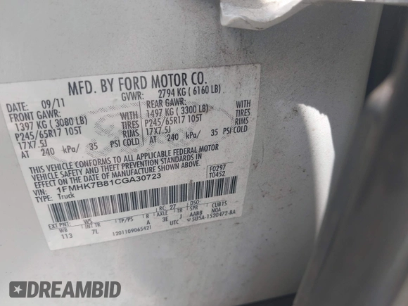 2012 Ford Explorer с VIN 1FMHK7B81CGA30723, выставлен на аукционе IAAI как лот 42186453 с пробегом 259 500 миль миль и . История ставок и продаж доступна на DreamBid. Изображение 9.