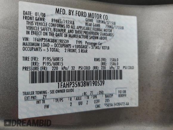 2008 Ford Focus SE with VIN 1FAHP35N38W190539, listed as a Copart auction lot 54682845 with 36,661 mi miles and Salvage Title. Bid and sale history available at carsss.com. Image 12.