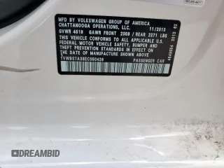 2014 Volkswagen Passat SE with VIN 1VWBS7A38EC050426, listed as a Copart auction lot 64383315 with 114,751 mi miles and Salvage title. Bid and sale history available at DreamBid. Image 12.