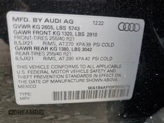 2023 Audi SQ5 Premium Plus with VIN WA1B4AFY8P2074176, listed as a Copart auction lot 67259774 with 20,385 mi miles and Salvage Title. Bid and sale history available at carsss.com. Image 14.