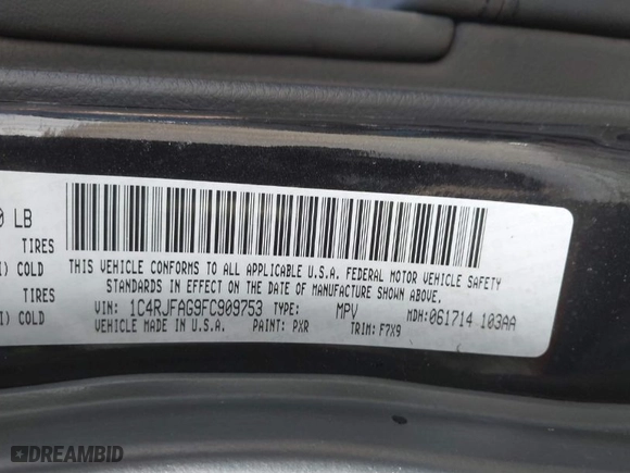 2015 Jeep Grand Cherokee Laredo with VIN 1C4RJFAG9FC909753, listed as a IAAI auction lot 41705871 with 120,000 mi miles. Bid and sale history available at carsss.com. Image 9.