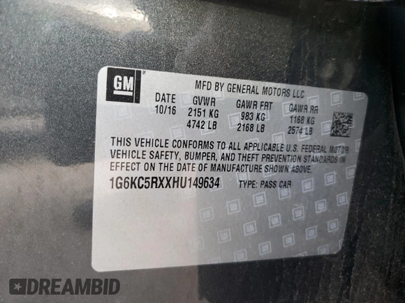 2017 Cadillac CT6 Luxury RWD with VIN 1G6KC5RXXHU149634, listed as a Copart auction lot 77907824 with 150,902 mi miles and Salvage title. Bid and sale history available at DreamBid. Image 13.