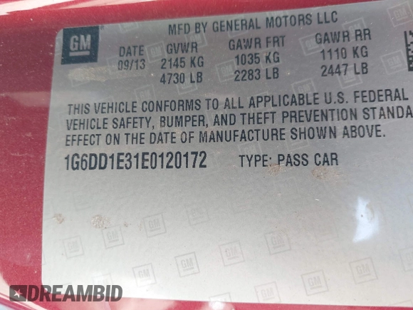 2014 Cadillac CTS Premium with VIN 1G6DD1E31E0120172, listed as a IAAI auction lot 41919738 with 104,744 mi miles and . Bid and sale history available at DreamBid. Image 9.