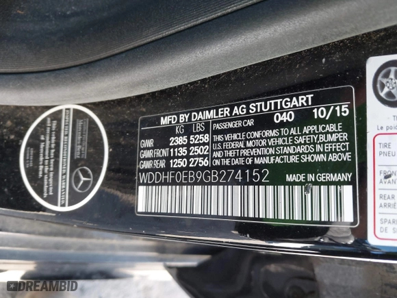 2016 Mercedes-Benz E-Class E 250 BlueTEC Luxury with VIN WDDHF0EB9GB274152, listed as a IAAI auction lot 41714634 with 77,661 mi miles. Bid and sale history available at carsss.com. Image 9.