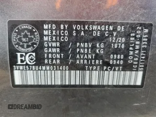 2021 Volkswagen Jetta SEL with VIN 3VWE57BU4MM031400, listed as a Copart auction lot 78274914 with 32,482 mi miles and Salvage title. Bid and sale history available at DreamBid. Image 12.
