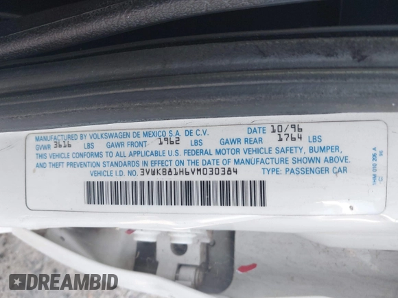 1997 Volkswagen Golf с VIN 3VWKB81H6VM030384, выставлен на аукционе IAAI как лот 41684593 с пробегом 223 869 миль миль и . История ставок и продаж доступна на DreamBid. Изображение 9.