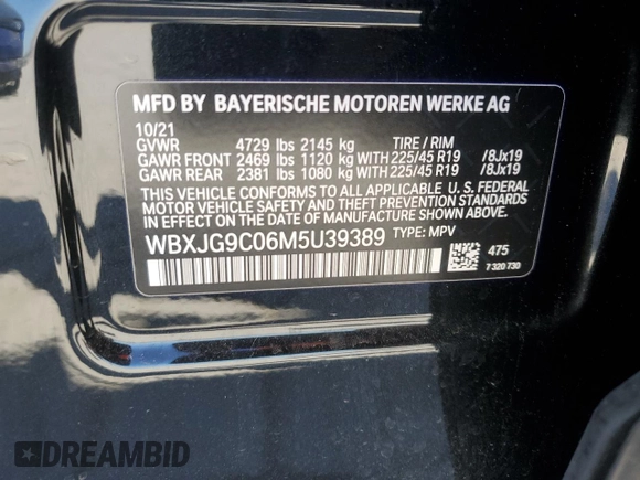 2021 BMW X1 xDrive28i with VIN WBXJG9C06M5U39389, listed as a Copart auction lot 46702675 with 39,594 mi miles and Salvage Title. Bid and sale history available at carsss.com. Image 15.