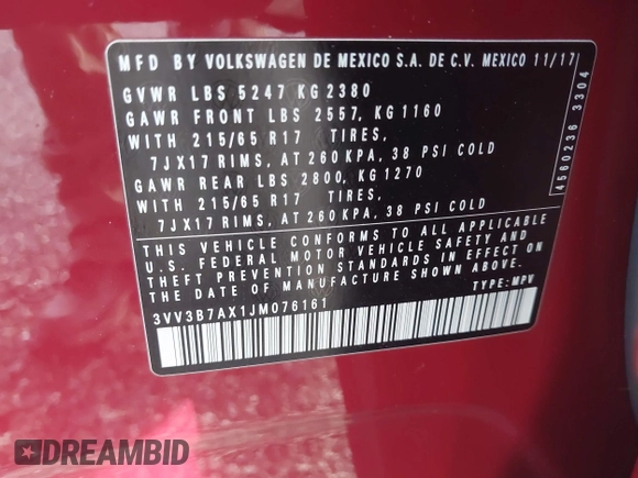 2018 Volkswagen Tiguan SEL с VIN 3VV3B7AX1JM076161, выставлен на аукционе IAAI как лот 40931210 с пробегом 106 916 миль миль и . История ставок и продаж доступна на DreamBid. Изображение 9.