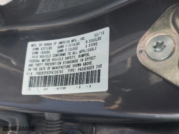 2015 Honda Accord Sedan EX-L with VIN 1HGCR2F82FA126795, listed as a IAAI auction lot 41609139 with 108,502 mi miles. Bid and sale history available at carsss.com. Image 9.