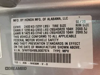 2020 Honda Passport Touring z VIN 5FNYF8H99LB007974, wystawiony jako Copart lot #73155104 z przebiegiem 15 626 mil mil oraz Szkoda całkowita • Salvage title. Historia ofert i sprzedaży dostępna na DreamBid. Obrazek 16.