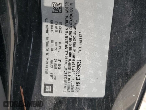 2015 Chevrolet Camaro LS z VIN 2G1FB1E32F9229252, wystawiony jako Copart lot #59975425 z przebiegiem 84 839 mil mil oraz Czysty tytuł • Clean title. Historia ofert i sprzedaży dostępna na DreamBid. Obrazek 12.