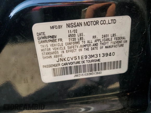 2003 Infiniti G35 w/Leather with VIN JNKCV51E93M313940, listed as a Copart auction lot 65704024 with 132,397 mi miles and Salvage Title. Bid and sale history available at carsss.com. Image 13.