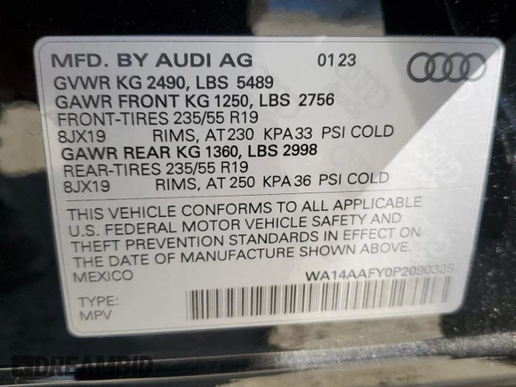 2023 Audi Q5 Sportback S line Premium с VIN WA14AAFY0P2090325, выставлен на аукционе Copart как лот 61497243 с пробегом 6 914 миль миль и . История ставок и продаж доступна на DreamBid. Изображение 16.