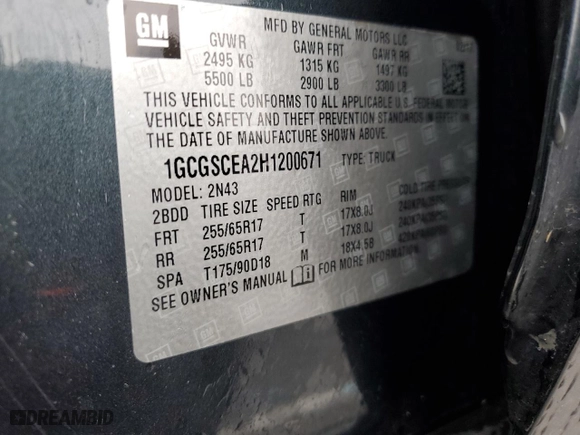 2017 Chevrolet Colorado 2WD LT with VIN 1GCGSCEA2H1200671, listed as a Copart auction lot 44651155 with 155,163 mi miles and Salvage Title. Bid and sale history available at carsss.com. Image 14.