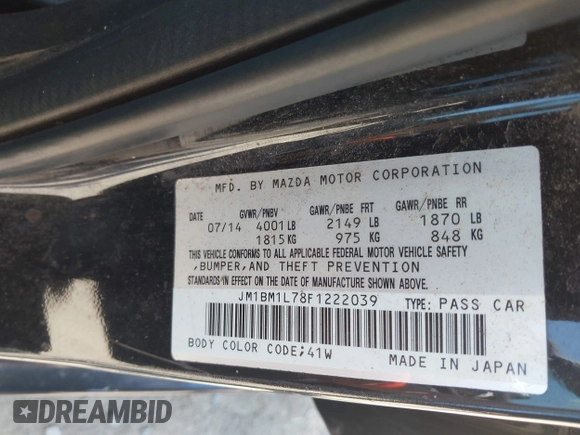 2015 Mazda 3 i Touring with VIN JM1BM1L78F1222039, listed as a IAAI auction lot 42638815 with 79,611 mi miles and . Bid and sale history available at DreamBid. Image 9.