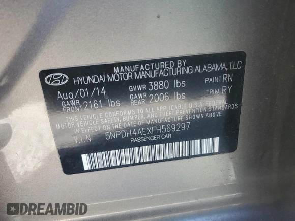 2015 Hyundai Elantra SE with VIN 5NPDH4AEXFH569297, listed as a Copart auction lot 48750025 with 62,286 mi miles and Salvage Title. Bid and sale history available at carsss.com. Image 12.