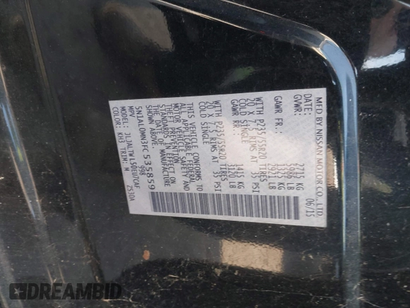 2015 Infiniti QX60 with VIN 5N1AL0MN3FC535859, listed as a IAAI auction lot 42010058 with 160,356 mi miles. Bid and sale history available at carsss.com. Image 9.