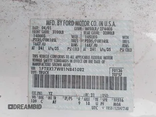 2001 Ford F-150 XL z VIN 1FTRX17W81NB41082, wystawiony jako IAAI lot #41943194 z przebiegiem 207 544 mil mil oraz . Historia ofert i sprzedaży dostępna na DreamBid. Obrazek 9.
