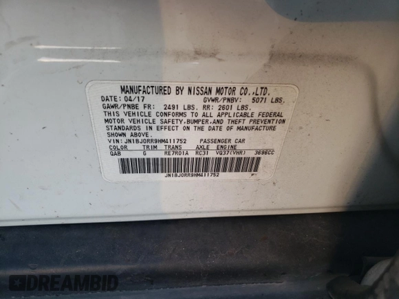 2017 Infiniti QX50 with VIN JN1BJ0RR9HM411752, listed as a Copart auction lot 76540514 with 110,546 mi miles and Salvage Title. Bid and sale history available at carsss.com. Image 13.