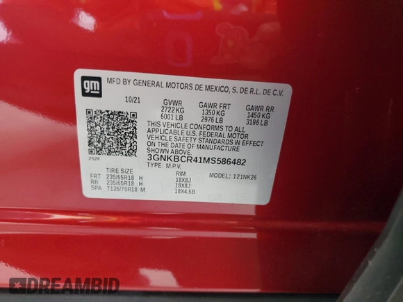 2021 Chevrolet Blazer LT z VIN 3GNKBCR41MS586482, wystawiony jako Copart lot #55158025 z przebiegiem 61 081 mil mil oraz Szkoda całkowita • Salvage title. Historia ofert i sprzedaży dostępna na DreamBid. Obrazek 13.