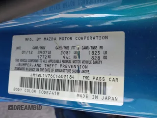 2012 Mazda Mazda3 i Touring with VIN JM1BL1V76C1602184, listed as a IAAI auction lot 42045274 with 117,600 mi miles. Bid and sale history available at carsss.com. Image 9.