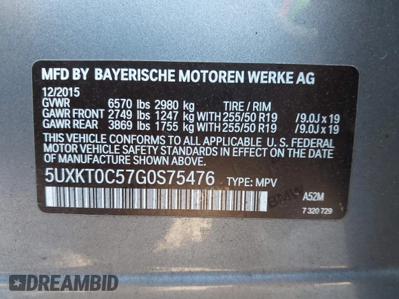 2016 BMW X5 xDrive40e with VIN 5UXKT0C57G0S75476, listed as a IAAI auction lot 41642249 with 105,489 mi miles and . Bid and sale history available at DreamBid. Image 9.
