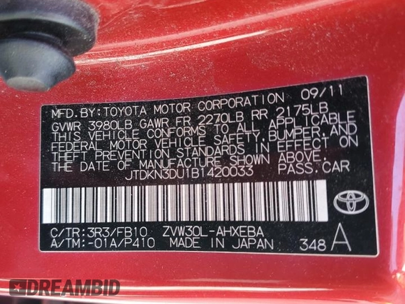 2011 Toyota Prius I z VIN JTDKN3DU1B1420033, wystawiony jako Copart lot #57145255 z przebiegiem 282 850 mil mil oraz Szkoda całkowita • Salvage title. Historia ofert i sprzedaży dostępna na DreamBid. Obrazek 12.